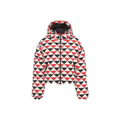 PRADA Diamond Print Triangle Logo Coat 'Navy/Red/White'
