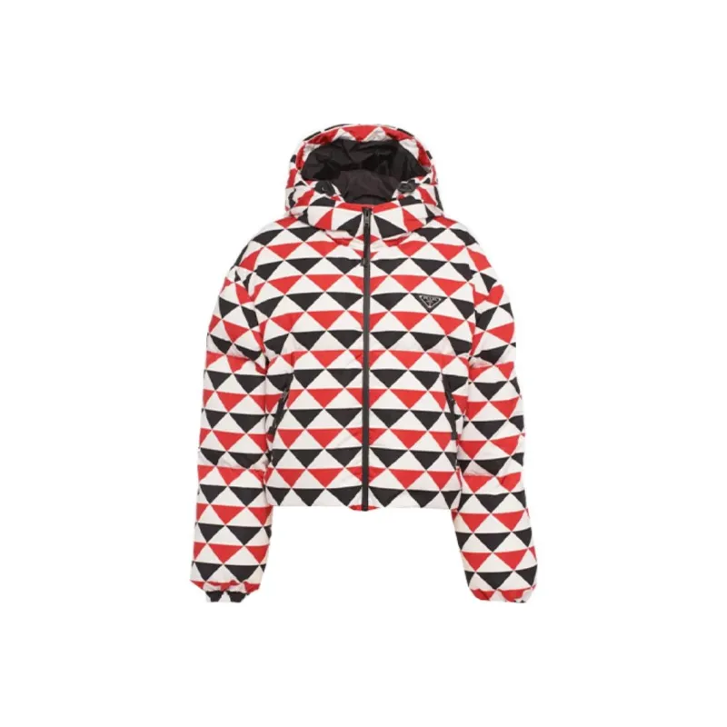 PRADA Diamond Print Triangle Logo Coat 'Navy/Red/White'-0