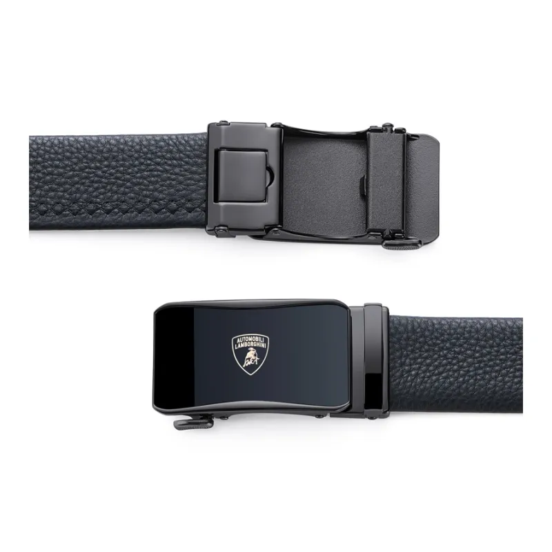 Automobili Lamborghini Cow Leather Automatic Buckle Belt, Pants Belt Men's Gunmetal Width 3.5cm Gift Box Set-5