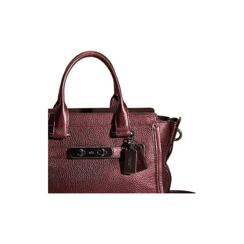COACH Swagger Pebbled Leather Tote One Shoulder Handbag Large Size Women's Burgundy-1