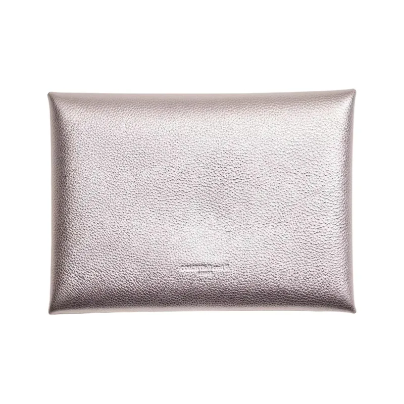 COACH Pouch Leather Clutch Extra Large Women's Silver Metal-1