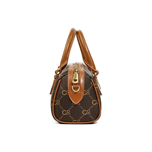 COOGI Synthetic Leather Boston Bag Handbag Large Size Women's Ecru/Coffee-2
