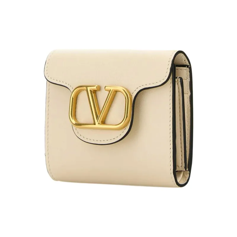 Valentino Vlogo Calfskin Wallet Women's Ecru-1