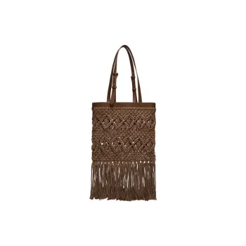 Lost In Echo Cow Leather Tote Shoulder Bag Medium Size Women's Brown/Ecru
