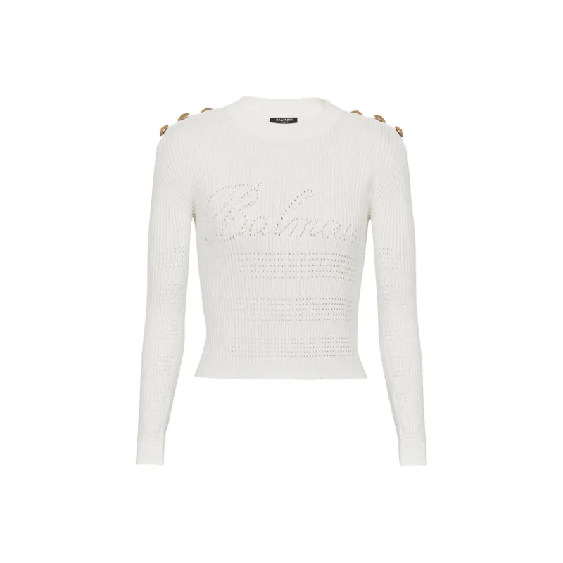 BALMAIN Signature Logo Embellished Crewneck Jumper-0