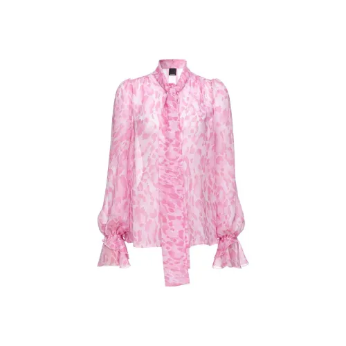 PINKO Abstract Pattern Printed Gathered Tie Neck Blouse
