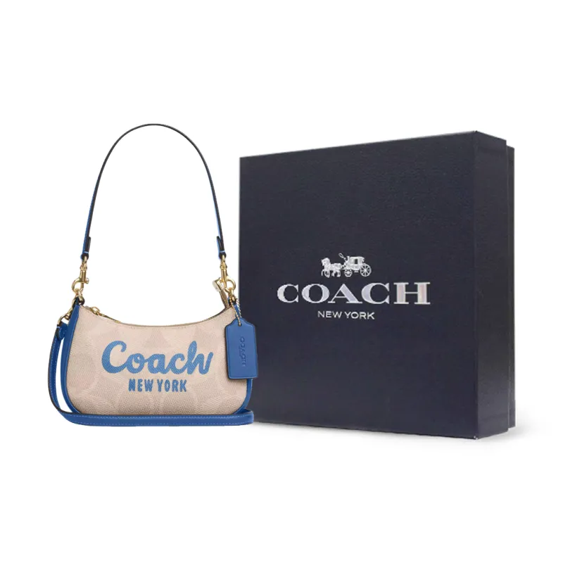 COACH Teri Canvas With Leather Crossbody Bag Shoulder Bag Mini Women's Beige & Blue-7