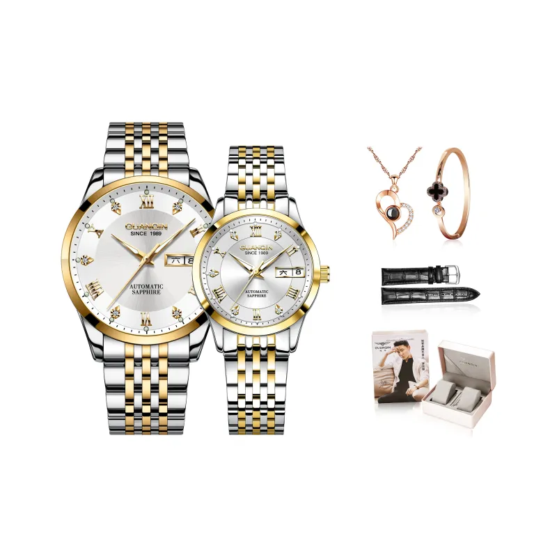 GUANQIN Beloved Collection Automatic Mechanical Movement Stainless Steel Watchband Watch Unisex White Dial-19