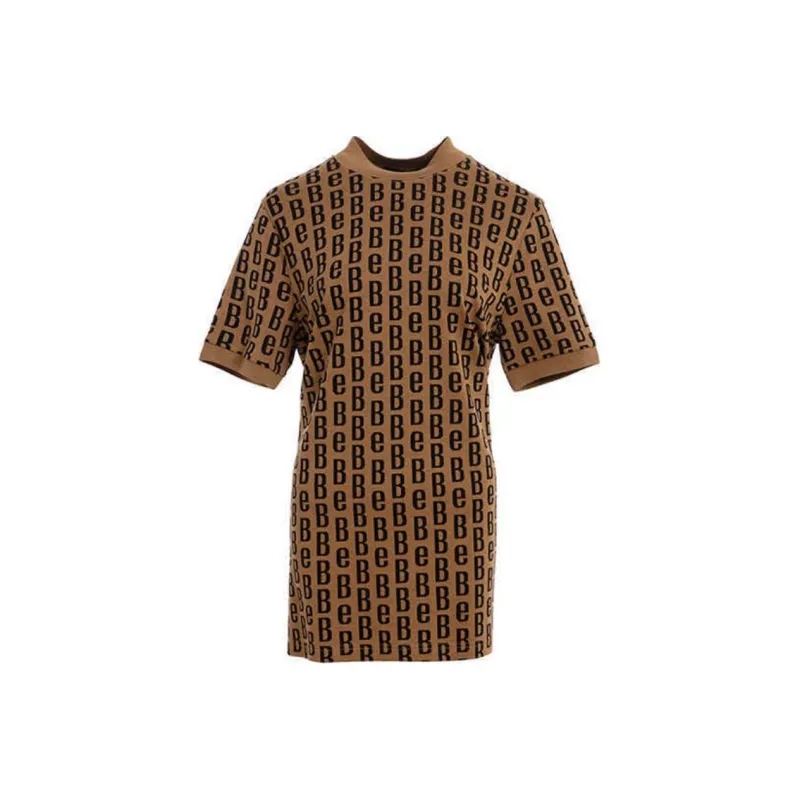 BESIONIA Crew Neck Pullover With Letter Print Short Sleeved T Shirt Women's Khaki-0