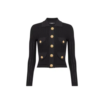 BALMAIN Long-Sleeved Ribbed Knitted Cardigan
