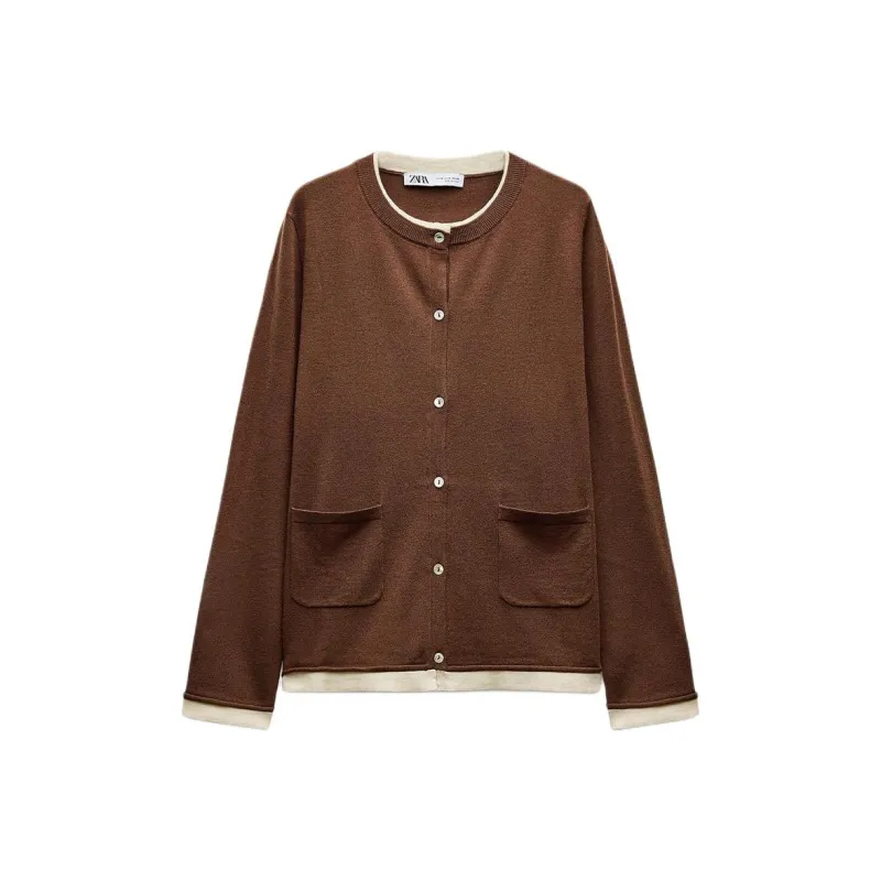 ZARA Knitwear Women's Brown/Raw White-0