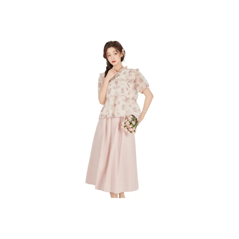 HUASJ Chiffon Shirts Women's Pink-0