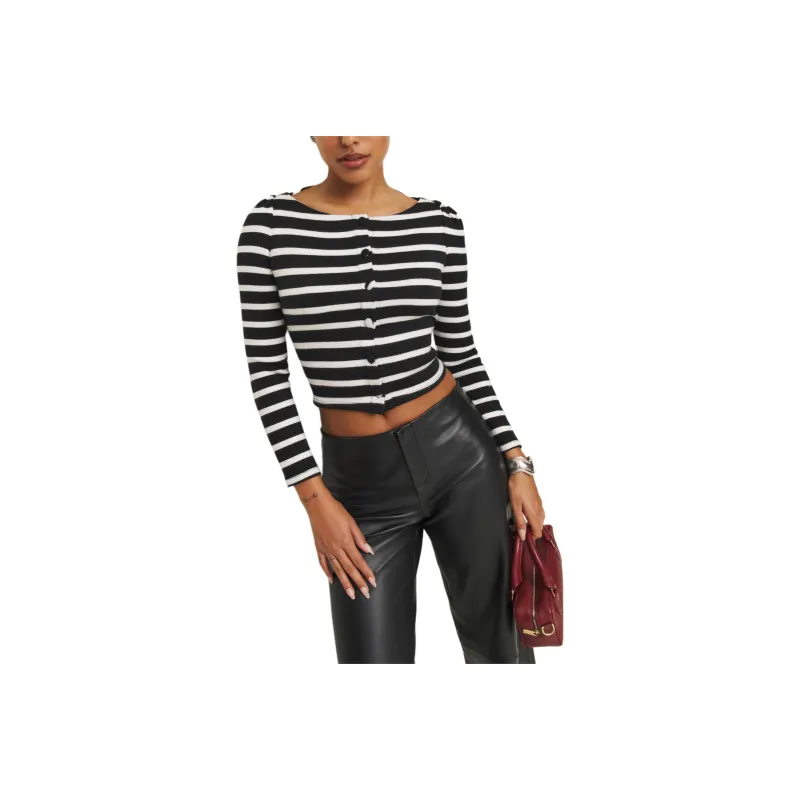 REFORMATION Lennox Knit Top Knitwear Women's Black White Stripes-0