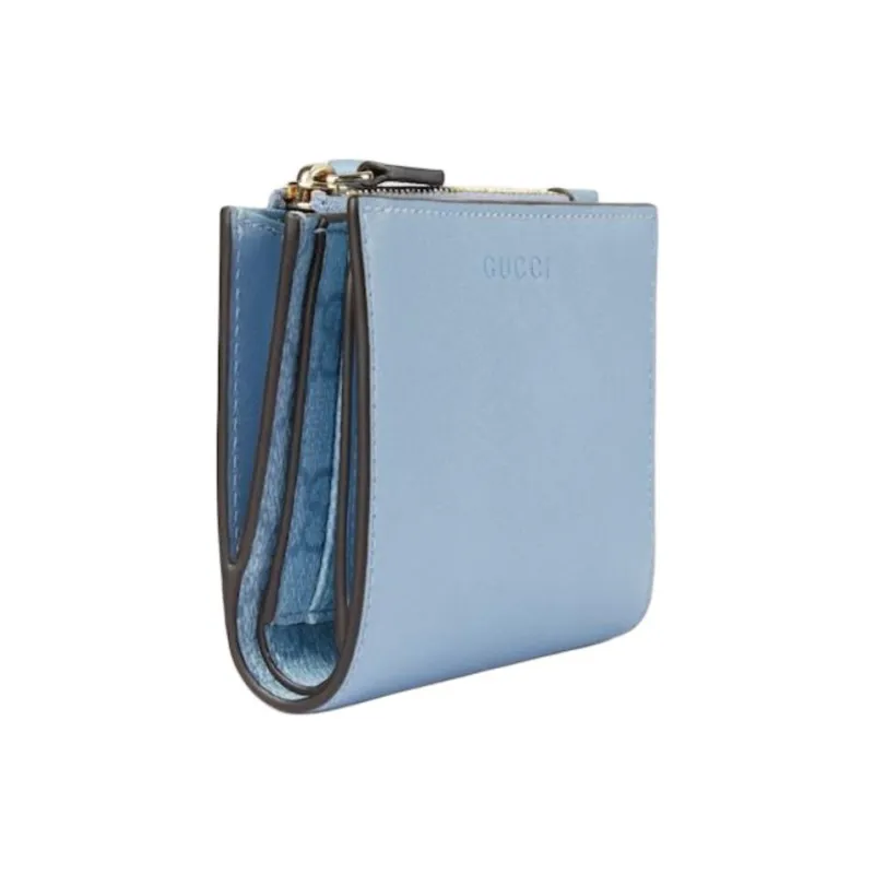 GUCCI GG Emblem Smooth Leather Wallet Medium Size Women's Light Blue-1