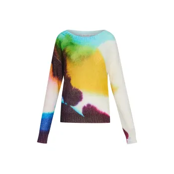 Oscar De La Renta Abstract Watercolor Sweater