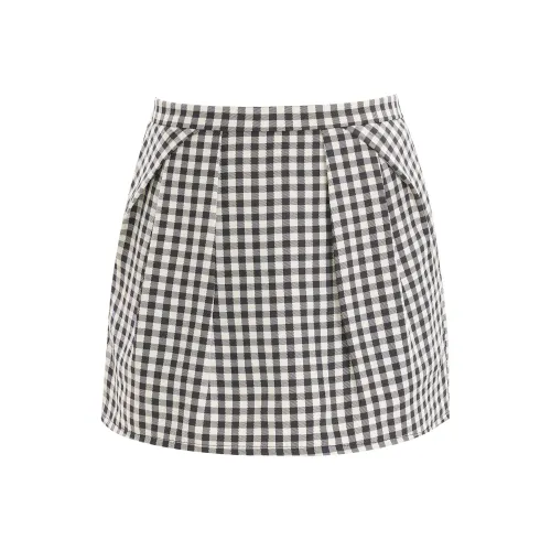 Rose Casual Short Skirts Women's Black White Plaid