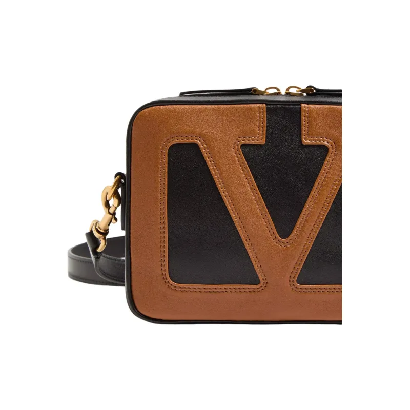 Valentino Nappa Leather Crossbody Bag, Shoulder Bag Men's Black & Brown-5