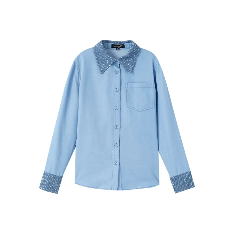 OUNIXUE Shirts Women's Denim Blue-0