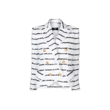 BALMAIN Double Breasted Striped Tweed Jacket