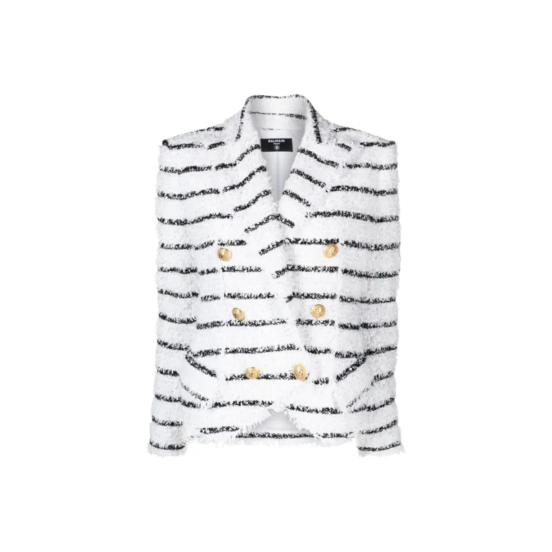BALMAIN Double Breasted Striped Tweed Jacket-0