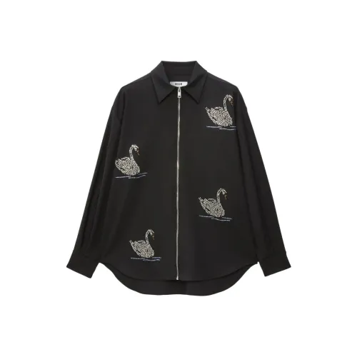 MSGM Swan Embellished Zip Up Shirt