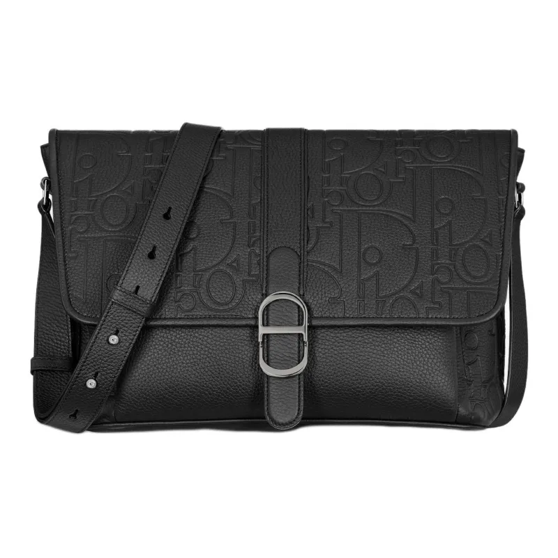 DIOR Cow Leather Messenger Bag, Shoulder Bag, Crossbody Bag Large Size Men's Black-0