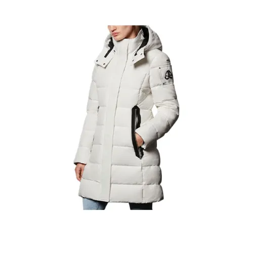Moose Knuckles FW21 Solid Color Hooded Mid-Length Down Jacket Women's Amazonite White