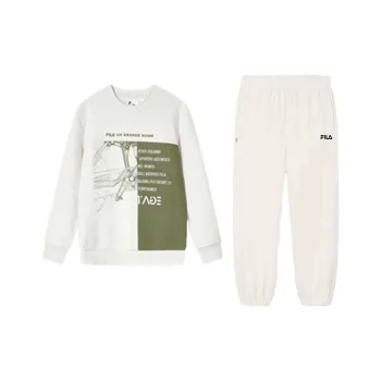 FILA Casual Sportswear Men Clothing Set White Sand Gray Top+Steam White Pants