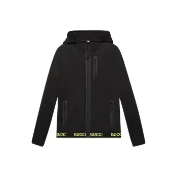 GUCCI Logo Print Hooded Technical Jacket Black Yellow
