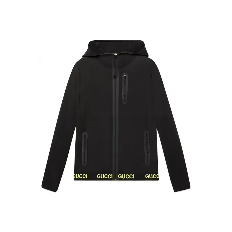 GUCCI Logo Print Hooded Technical Jacket Black Yellow-0