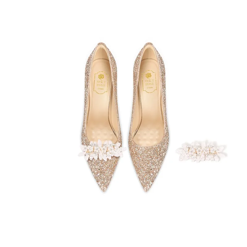 Holy Rose Slim Heel High Heels 10cm Women's Gold-1