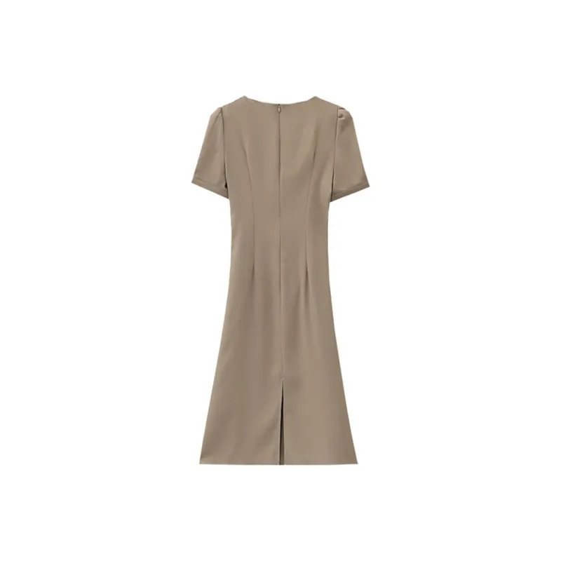 JOSR Short Sleeved Dress Women's Khaki Dress-1