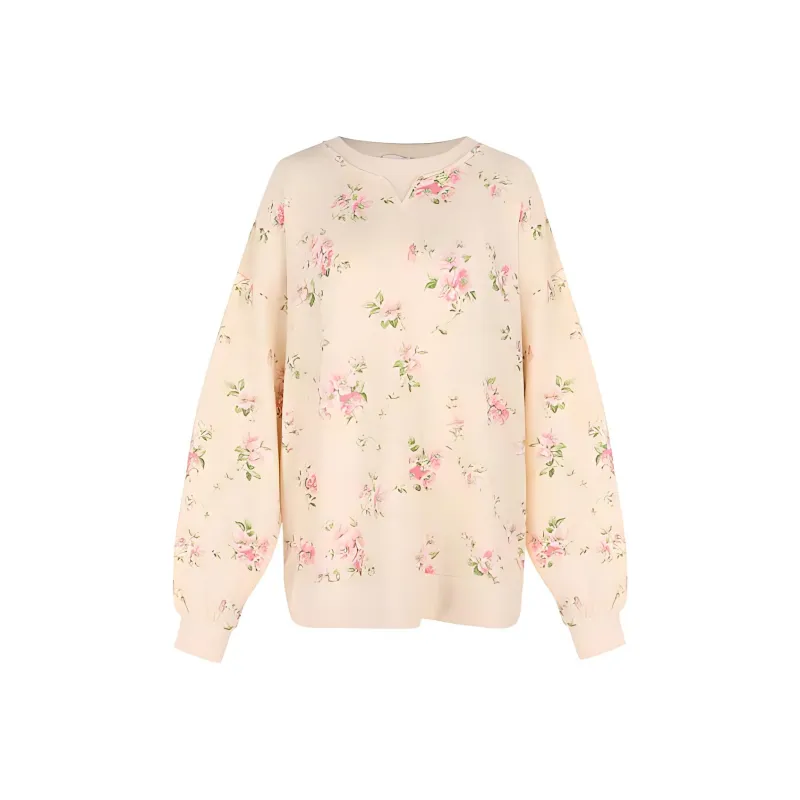 Selkie Sweatshirts Women's Milk White With Summer Petal Print-0