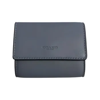 COACH Accordion Zip Smooth Finish Leather Card Holder, Wallet Women's Dark Gray Blue