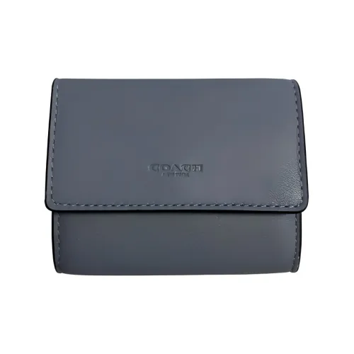 COACH Accordion Zip Smooth Finish Leather Scott Holder, Wallet Women's Dark Gray Blue