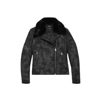 GUESS Olivia Faux Leather Moto Jacket Jackets & Coats Women's Black