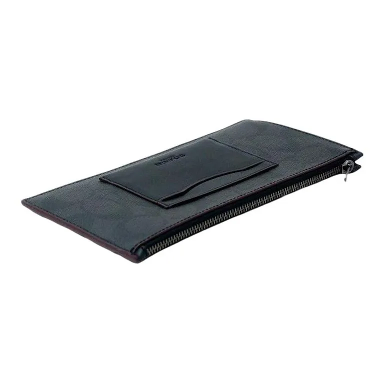 COACH Coated Canvas With Smooth Leather Coin Pocket Cell Phone Pouch Wallet Card Holder Men's Black/Ox Blood Red-1
