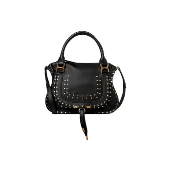 Chloe Marcie Smooth Calf Leather Shoulder Bag Crossbody Bag Handbag Medium Size Women's Black