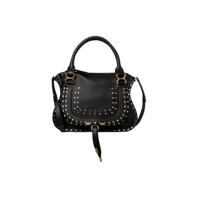 Chloe Marcie Smooth Calf Leather Shoulder Bag Crossbody Bag Handbag Medium Size Women's Black-0