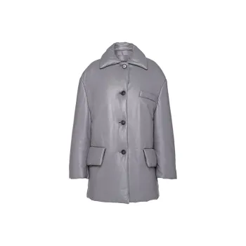 PRADA Solid Color Lapel Loose Fit Mid Length Down Jacket Women's Gray