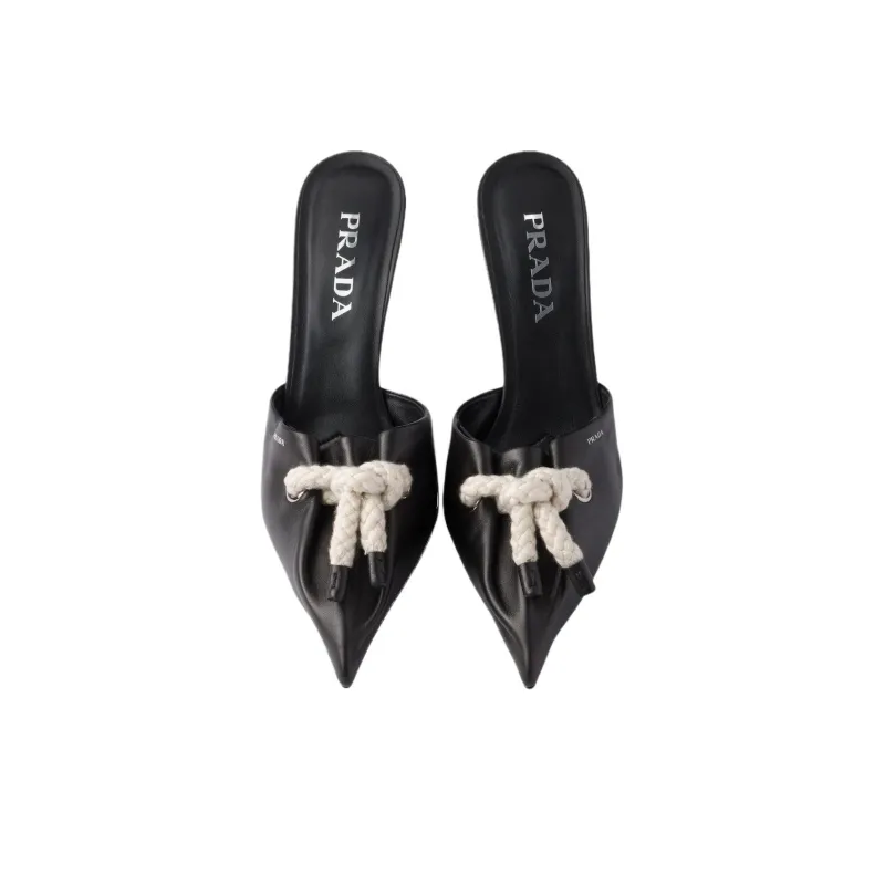 PRADA Slip Resistant Closed Toe Slippers 8.5cm Women's Black-4