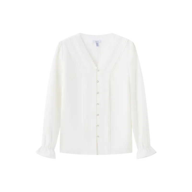 FINITY V Neck Chiffon Shirt Women's White-0