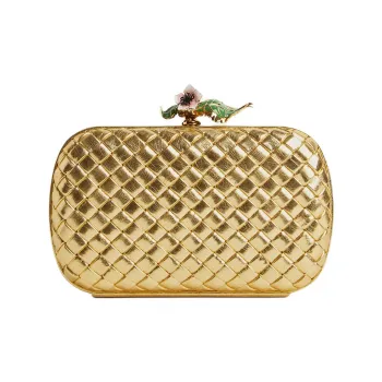 Bottega Veneta Knot Lambskin Clutch Women's Gold