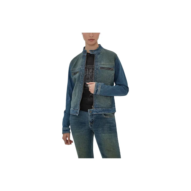 GUESS Originals Moto Zip Up Jacket Jackets Coats Women's Blue-0
