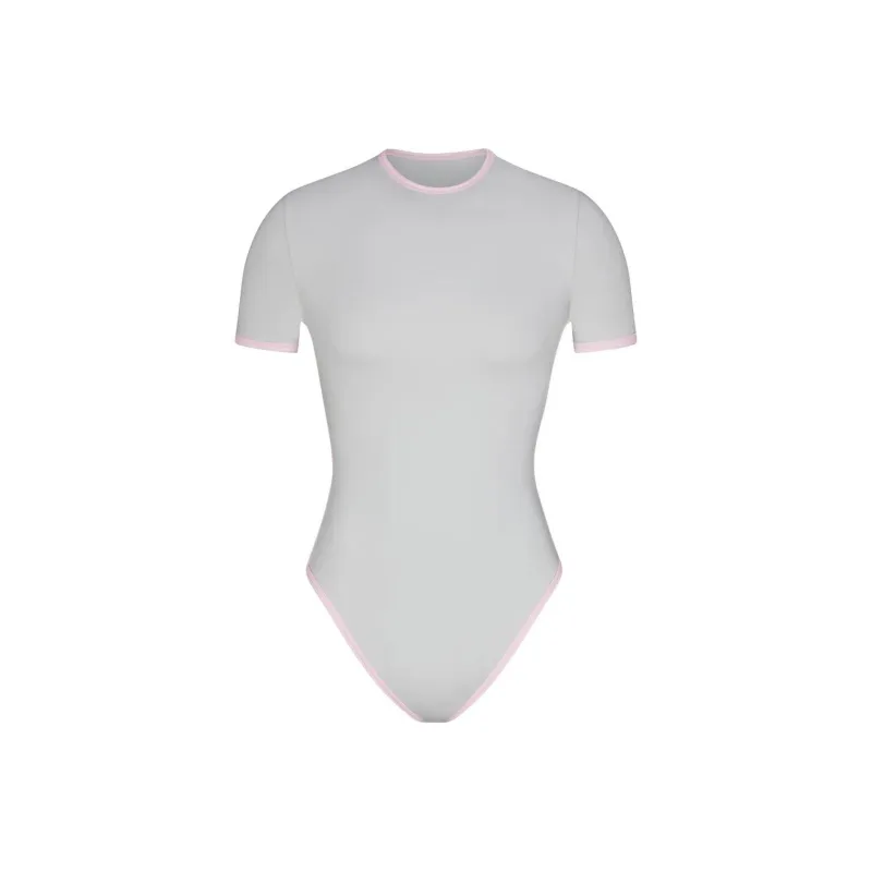 SKIMS FITS EVERYBODY CONTRAST TRIM T-SHIRT BODYSUIT Bodysuits Women's Platinum/Gold-0