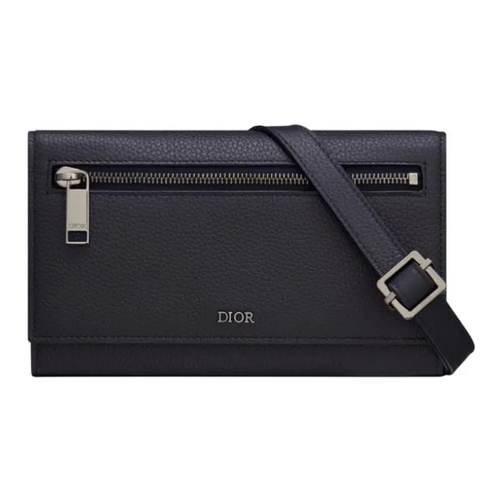 DIOR Grained Cow Leather Shoulder Bag Crossbody Bag Wallets Men's Black-0