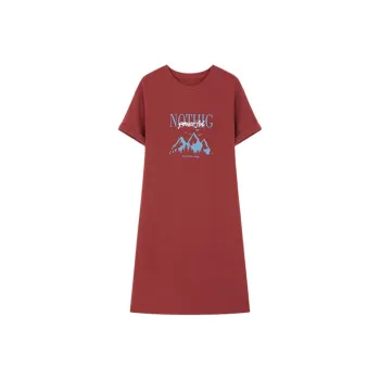 Mo Han Yi Mei Short Sleeved Dress Women's Vintage Red