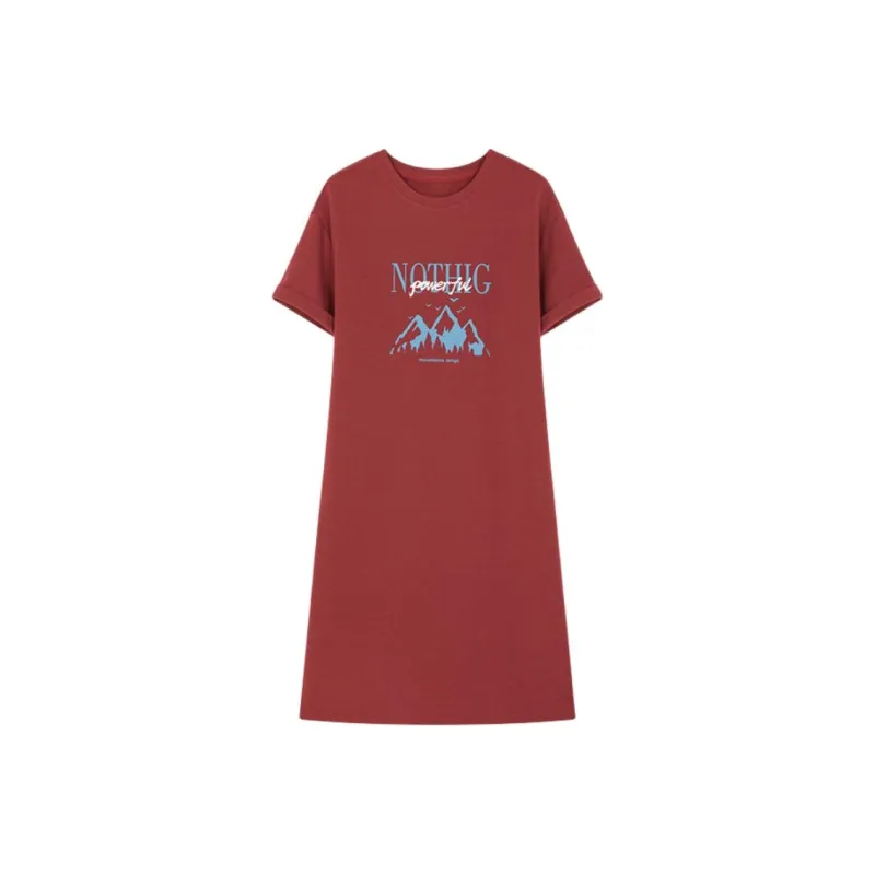 Mo Han Yi Mei Short Sleeved Dress Women's Vintage Red-0
