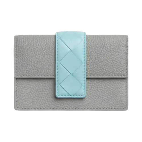 Bottega Veneta Calfskin Card Holder Women's Sky High Mix With Black Sesame Candy