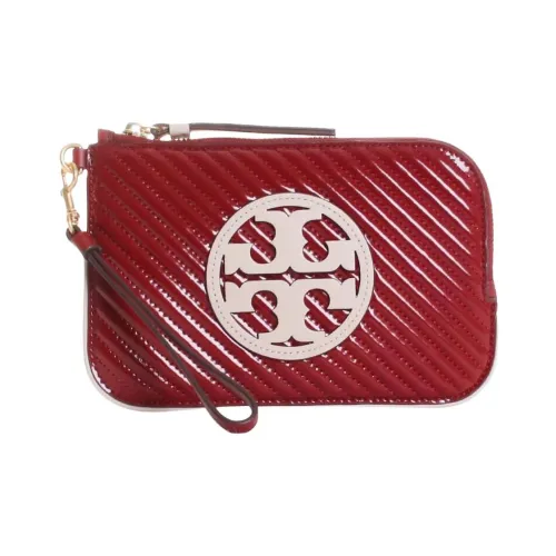 TORY BURCH Cabaia Patent Leather Pina Leather Trim Wrist Bag Card Holder Wallet Women's Red